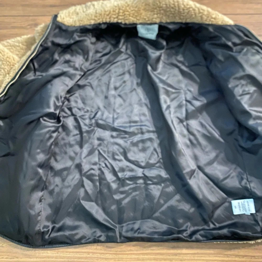Anine Bing Ryder Jacket Sherpa Women's Med Tan Black Full Zip Pockets‎